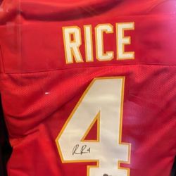 Signed Kansas City Chiefs Rasher Rice Jersey With Frame