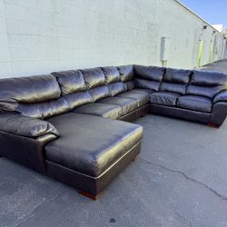 Original Leather Sectional Huge Dark Brown 