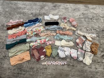 Baby Girl Socks, Headbands And A Pacifier Clip Holder