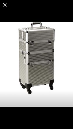 Pink large makeup box with wheels and handle