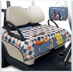 Golf Cart Seat Covers, American Flag Star Golf Cart Seat Towel Blanket with 4 Front Pockets, Quilted Fold Accessories with Handle for Storage