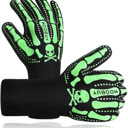 Heat Resistant Oven Gloves -1472℉ BBQ Grill Gloves with Fingers Smoker Fire Proof for Barbecue,Grilling, Cooking, Baking, Welding, Extra Long Cuff (Gr