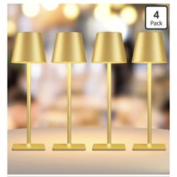 4 Pack Gold Rechargeable Led Cordless Table Lamps