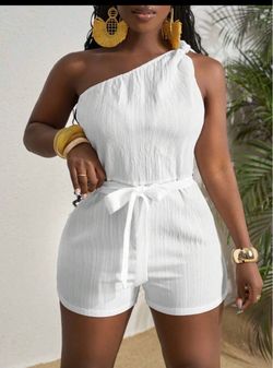 Slaydiva White One-Shoulder Romper – Size Medium