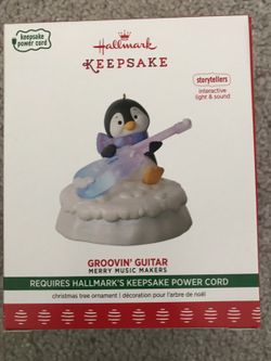 Hallmark Christmas ornament penguin groovin guitar light music