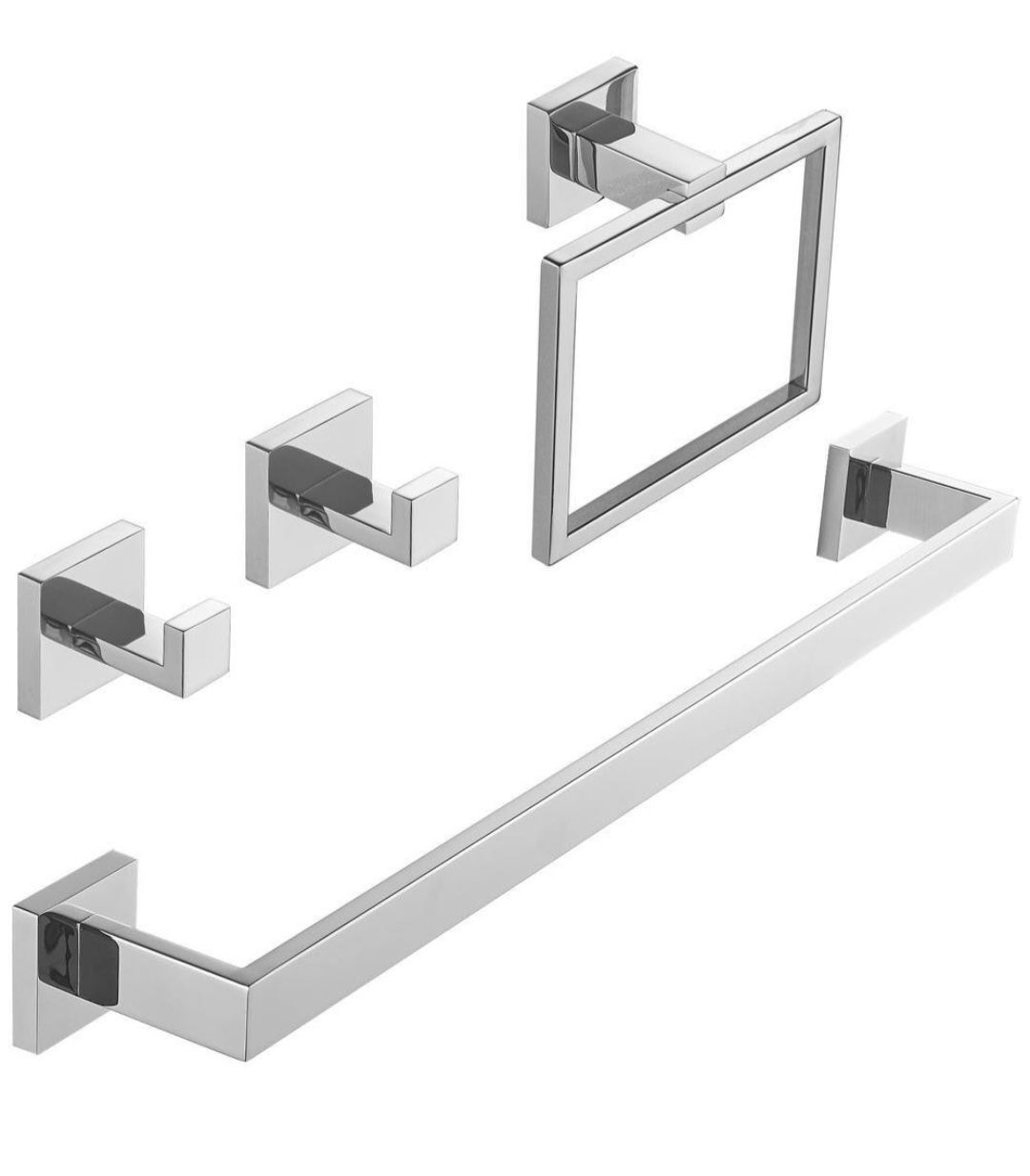 BWE 4-Piece Bath Hardware Set with Towel Bar Hand Towel Holder Toilet Paper Holder Towel Hook Modern in Chrome