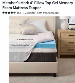Member’s Mark 4" Pillow Top Gel Memory Foam Mattress Topper