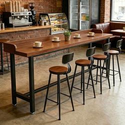 Bar Table Industrial Kitchen Dining Counter Height Table Rectangular High Top Pub Table with Sturdy Metal Legs for Small Space Living Room Coffee Shop