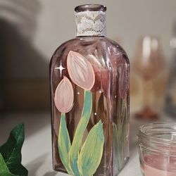 Hand Painted Whimsical Pink Tulip Vase