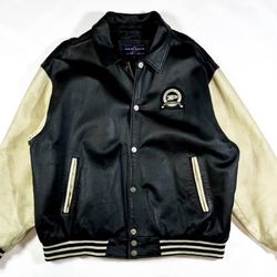 🧥 Vintage ‘99 Phat Farm 2XL Genuine Leather Varsity Bomber Jacket