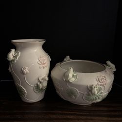 Lenox Floral Frog Vase And Bowl