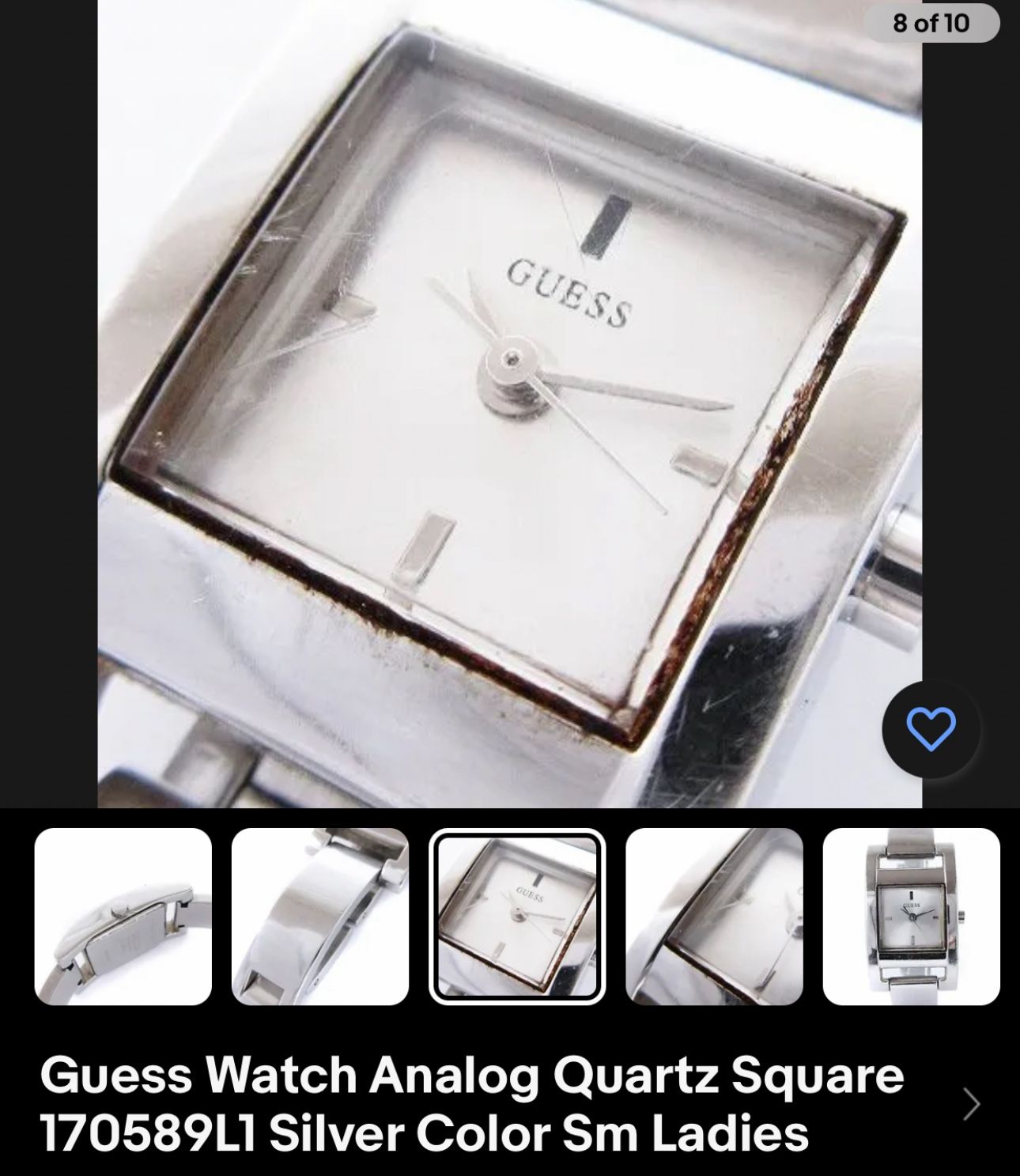 GUESS Lady Watch Diamond Silver Tone Quartz Size 7