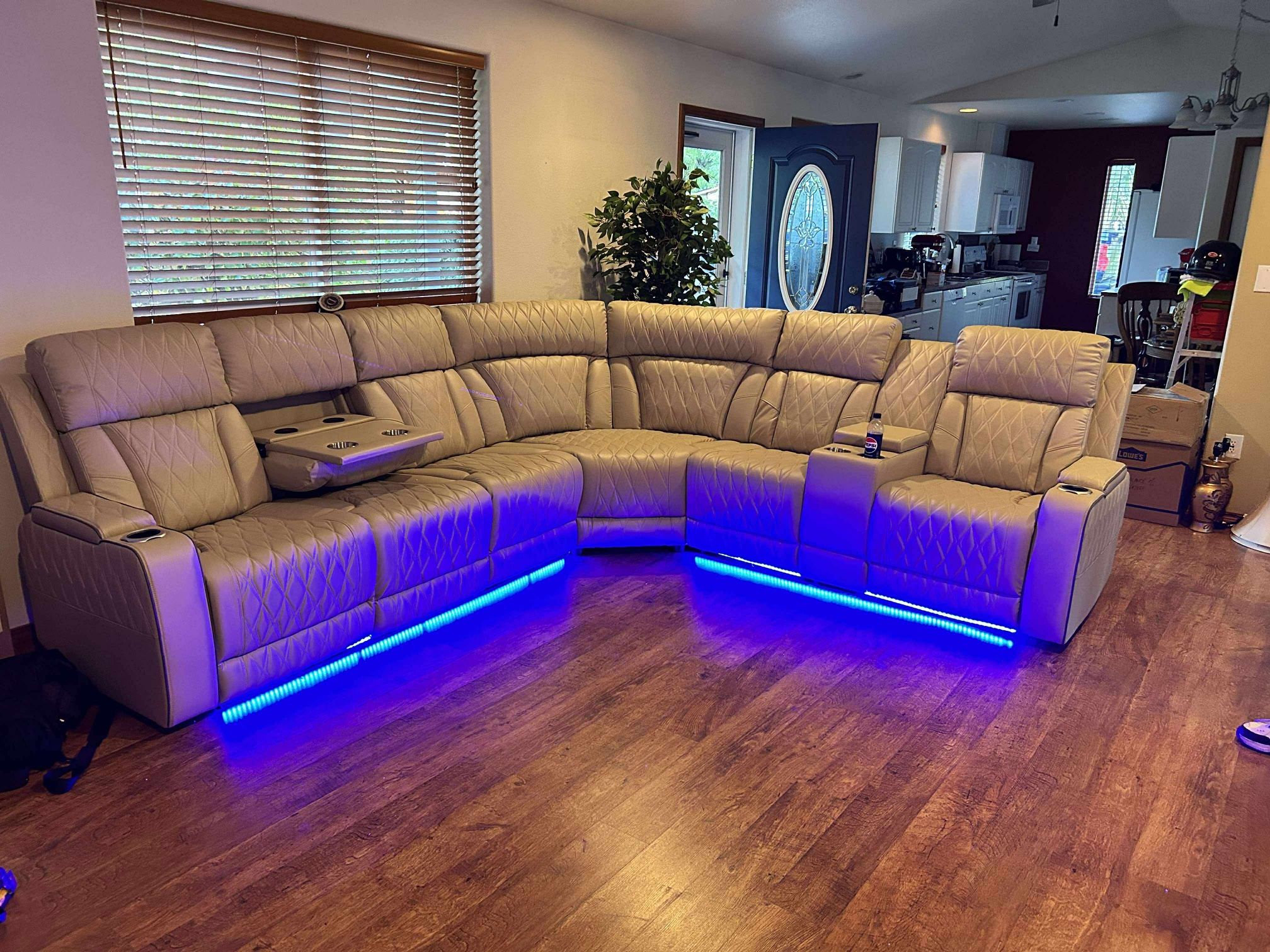 New Beige Power Reclining Sectional Couch 