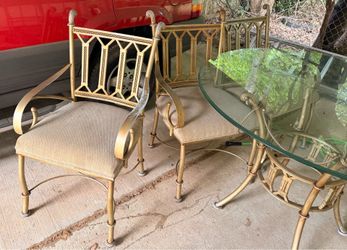 Heavy Gold Iron Dining table and curio.  Hollywood Regency / Neoclassical Aesthetic