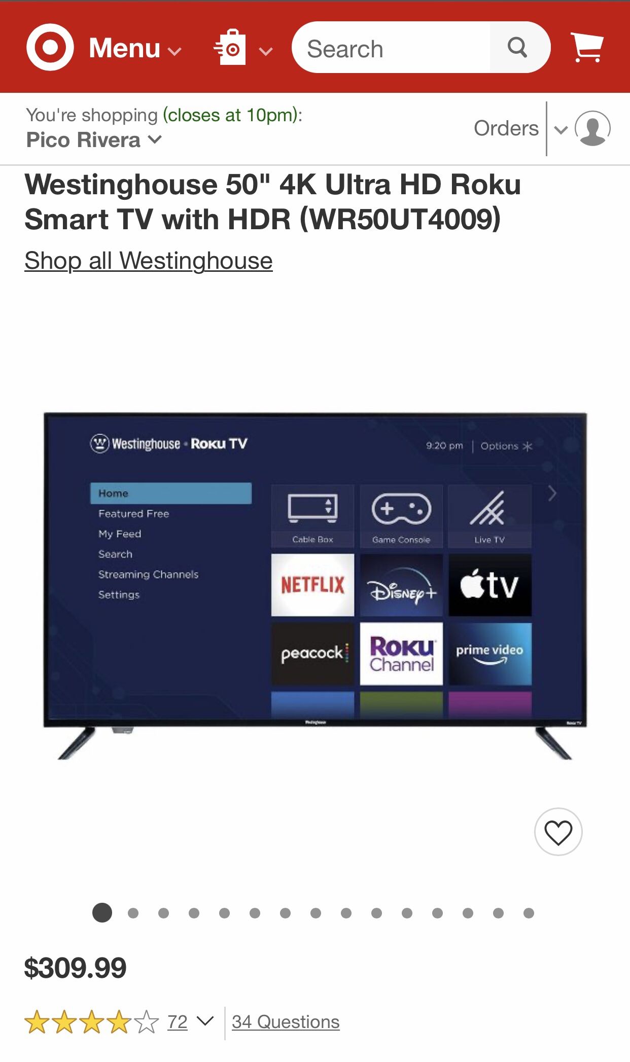 50” inch Westinghouse Roku UHDTV 4K