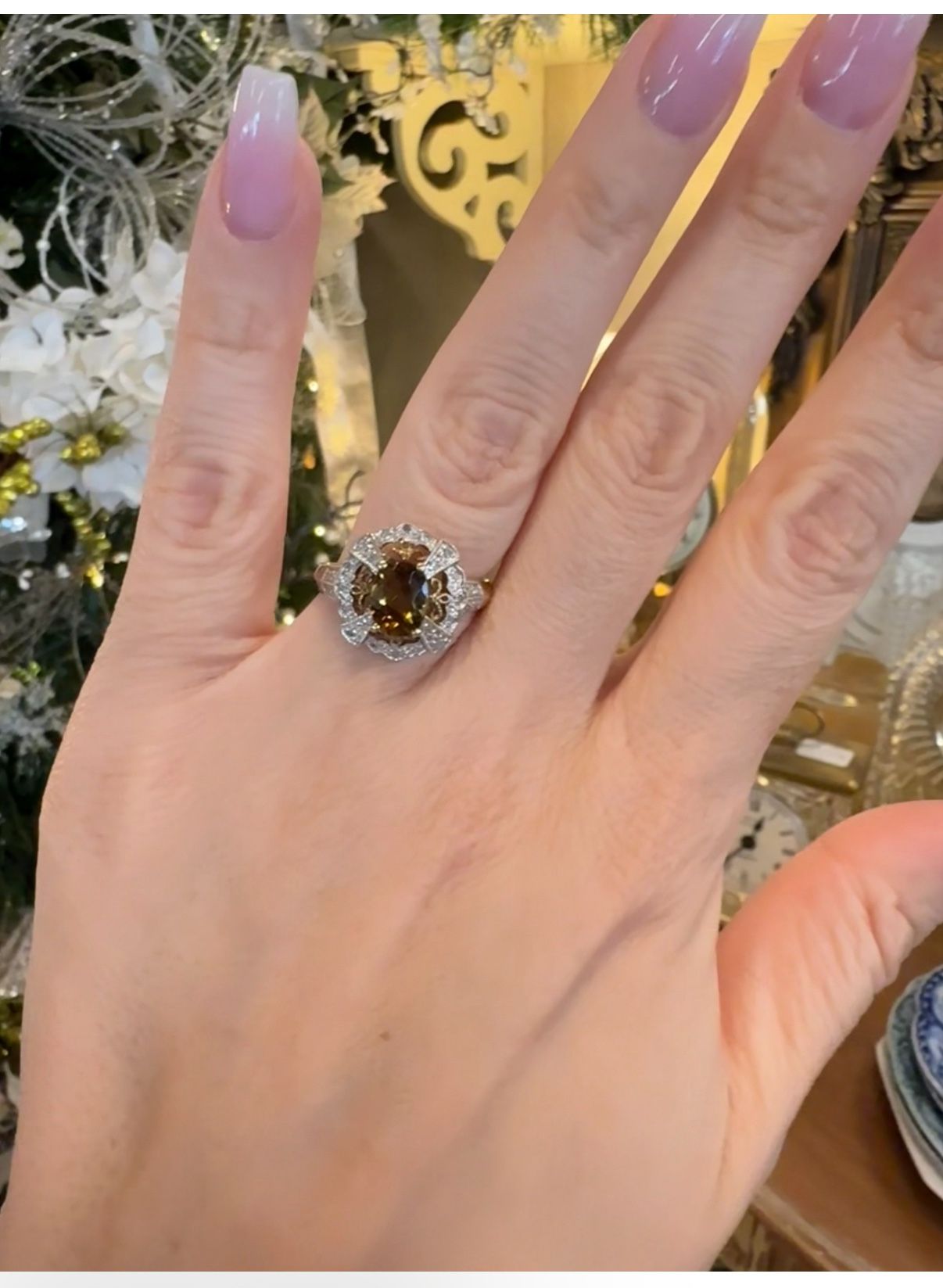 10K Gold Citrine And Diamonds Ring