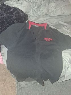 Versace Men's Polo Shirt, black and red, size Small