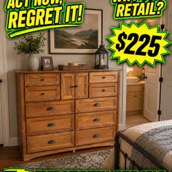 FREE DELIVERY 🚚 Solid Wood 9-Drawer Dresser w/ Mirror – 5FT Wide, Heavy Duty Storage, Only $225!