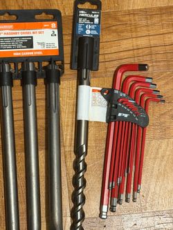 Title: SDS Masonry Chisel Bit Set + 3/4” x 13” Rotary Hammer Bit + PT SAE Hex Key Set – New