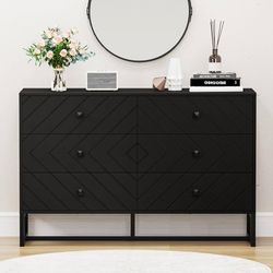 Vrullu Dresser for Bedroom with 6 Drawer, Wood Dressers & chests of Drawers with Knobs, Modern Storage Cabinets for Entryway, Closet, Hallway (1, Dark