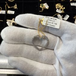 14K Diamond Open Heart White Gold Pendant