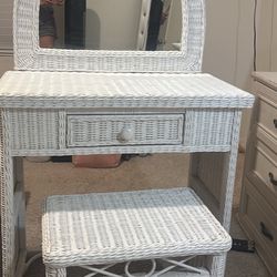 White Vintage Wickered Vanity