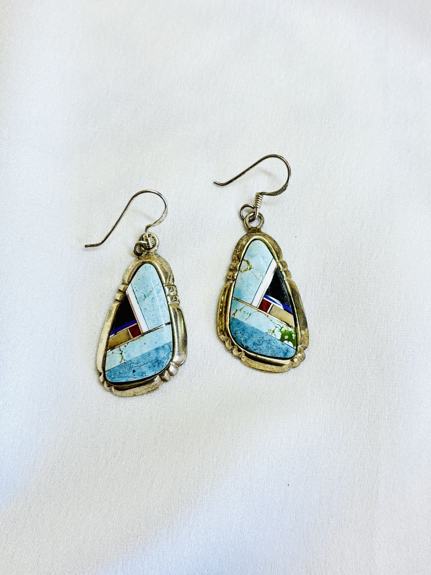 Southwest Turquoise Inlay Teardrop Earrings – Sterling Silver