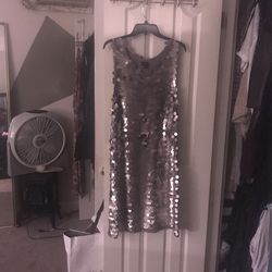 Silver Sequins Knee Length Dress