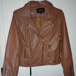 Size M, Light Brown, Faux Leather Jacket
