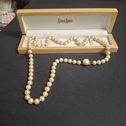 Vintage Stunning Cream Cultured Freshwater 30" Pearl Necklace, Presented In A Natural Blonde Lacquer Box - Neiman Marcus 