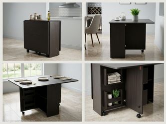 Folding Dining Table with Storage Cabinet on Wheels