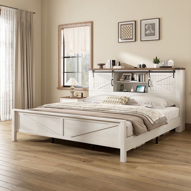 King Material MDF Product Dimensions 91.5"L x 61"W x 44"H Style Antique Special Feature Adjustable Color Antique White Bookcase Headboard Bed: Featuri