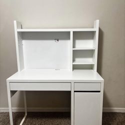 White Desk with Hutch + Pink Swivel Chair – Great Set for Home Office or Vanity!