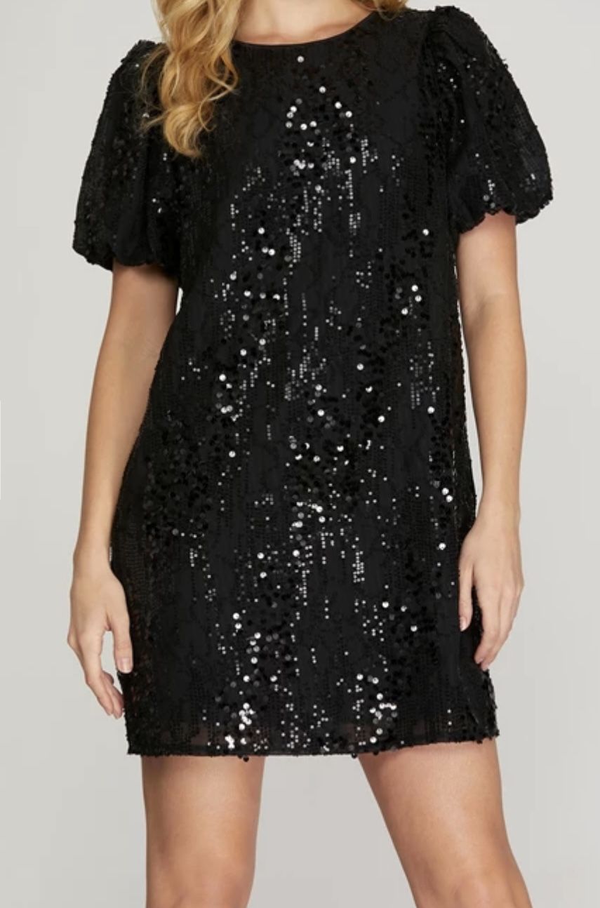 Bubble Sleeve Sequin Dress