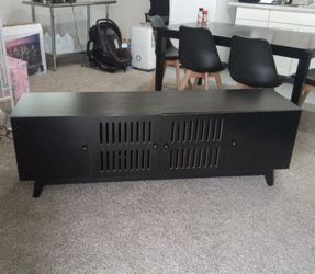 Mid Century TV Stand with Shelving and Lights Inside