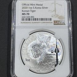 NGC MS70 2020 Korean Tiger 1oz Silver Coin