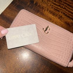 Jimmy Choo Pippa Blush Croc-Embossed Leather Wallet