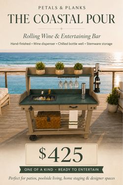 Petals & Planks The Coastal Pour Rolling Bar Cart