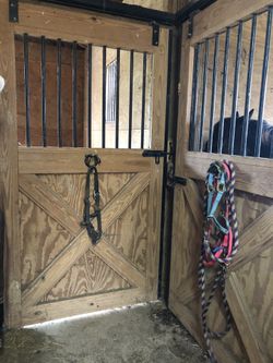 3 Barn stall doors 4ft by 7 ft with hardware and pass thru