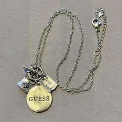 Guess Designer Brand Reversible Sterling Silver Charm Chain Necklace