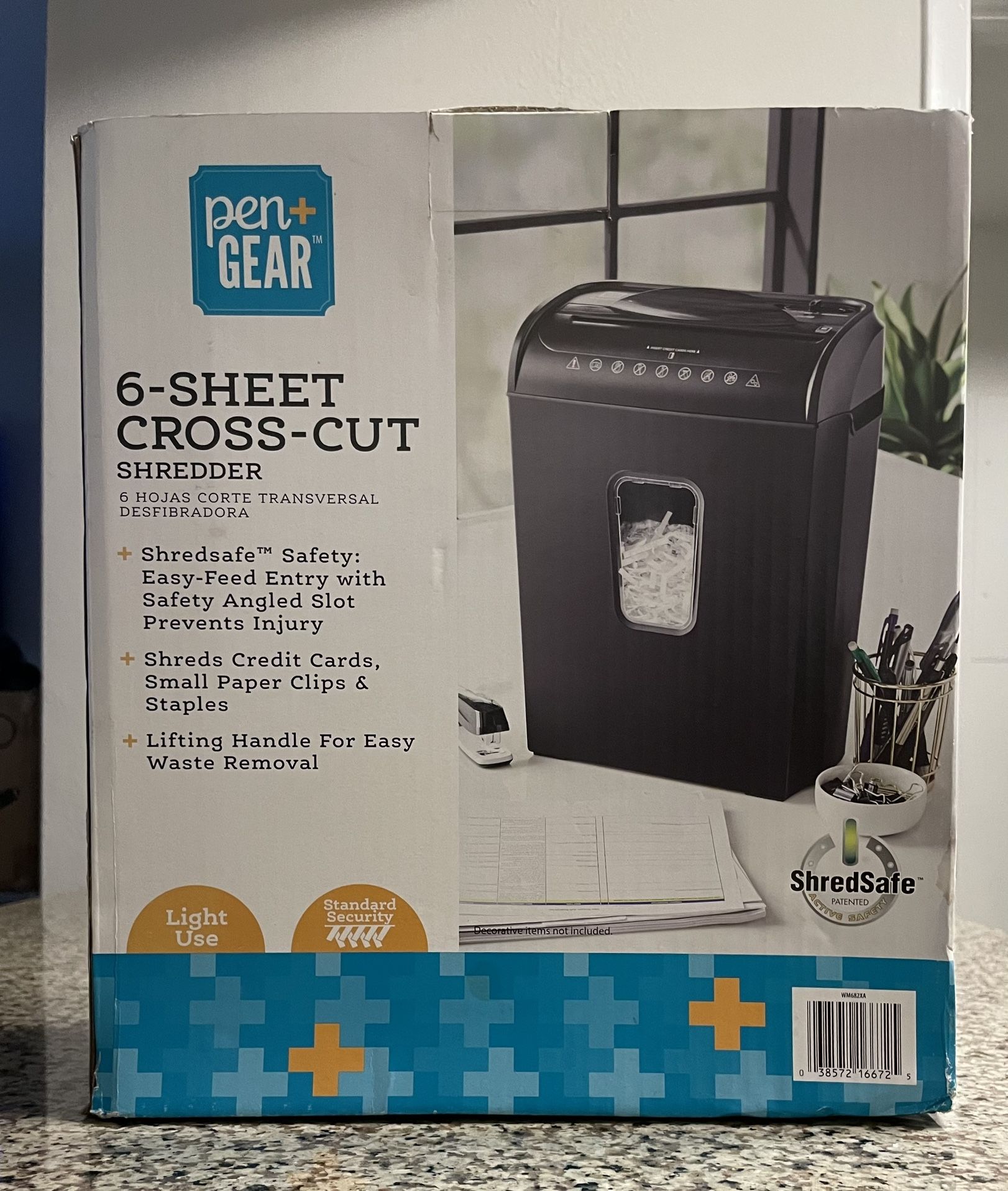 Pen + Gear 6-Sheet Crosscut, Paper/Credit Card Shredder, 11.5L x 6.5W x 16H in.