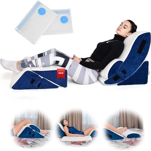 Orthopedic Bed Wedge Pillow Set – 5 Pieces Wedge Pillow Set – Adjustable & Comfortable – Post Surgery Memory Foam for Back, Neck and Leg Pain Relief 