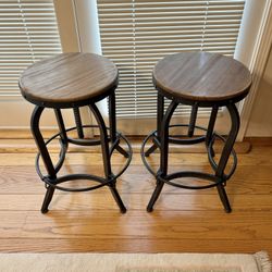 Christopher Knight Home Farmdale Industrial Firwood Adjustable Counter Height Swivel Barstool Set Antique Natural/Pewter 