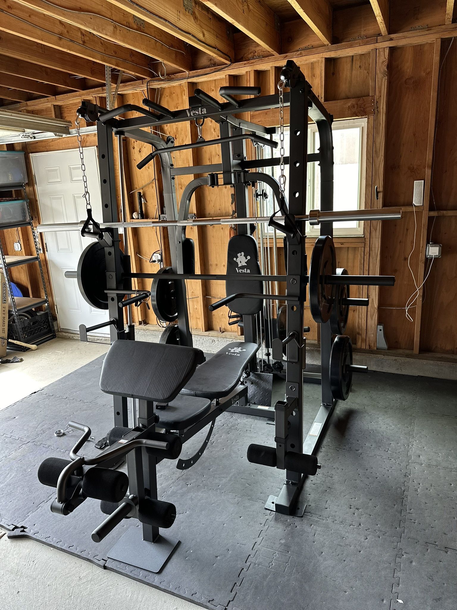 Smith Machine 1001 w/Bench Attachment | 230lb Bumpers Olympic Weights | 7ft Olympic Bar | Gym Equipment | FREE DELIVERY🚚