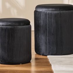 Round Set of 2 Ottoman with Storage-Upholstered Velvet 