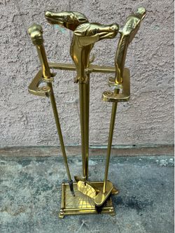 Brass Horse Head Fireplace Tool Set