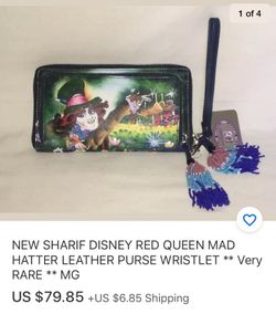 SHARIF DISNEY MaD HATTER Genuine Leather PURSE BAG WRISTLET •• Hard To Find •• Retired & Sold Out Item ••