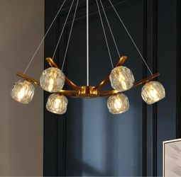 VILUXY Gold Crystal Sputnik Chandelier 6-Light Modern Pendant Light Fixture for Dining Room 25.5 Semi Flush Mount Ceiling Light Fixture for Living Roo