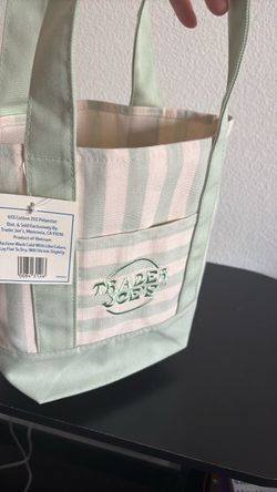 Trader Joe’s MINI Canvas Reusable Bag, w/ Off White or Tan, LIGHT GREEN STRIPES