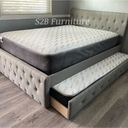 Full Twin Grey Frenchi Trundle Bed With Ortho Mattress Included 